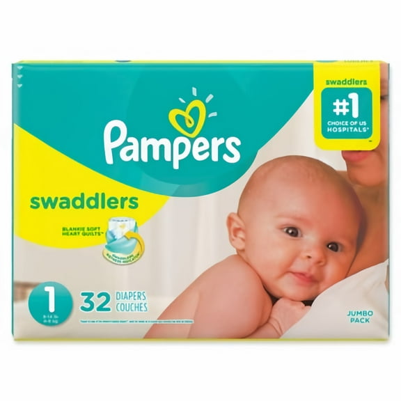 Diapers Newborn/Size 1 (8-14 lb) 32 Count - Pampers Swaddlers (Pack of 12)