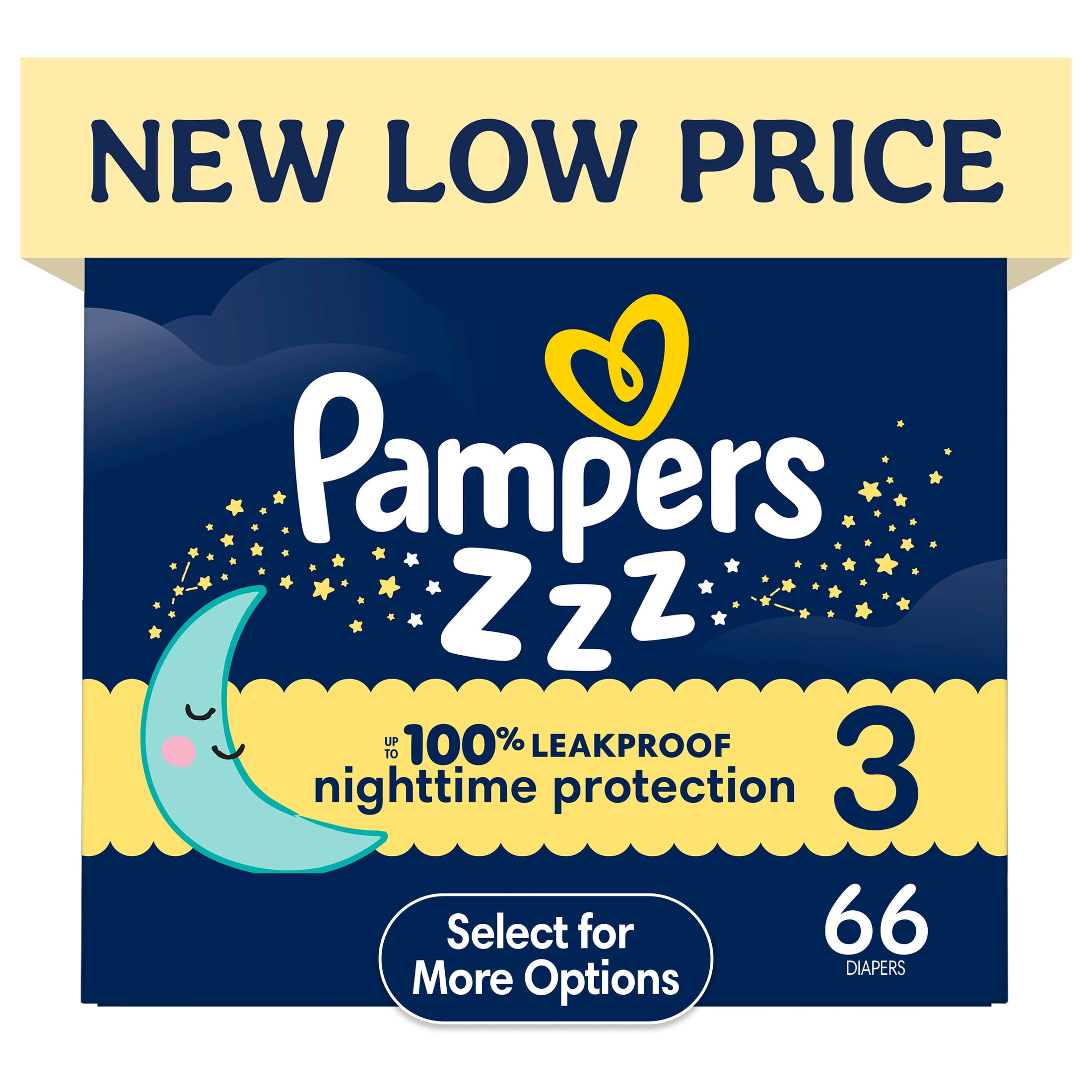 Pampers Swaddlers Overnight Zzz Baby Diapers Size 3, 66 Count (Select for More Options)