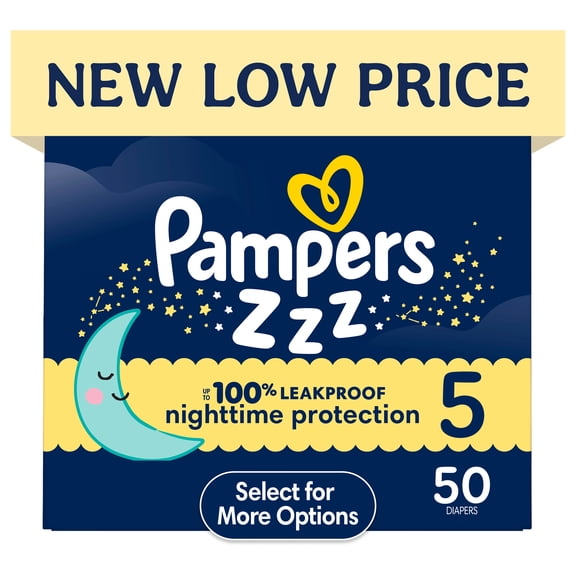 Pampers Swaddlers Overnight Zzz Baby Diapers Size 5, 50 Count (Select for More Options)