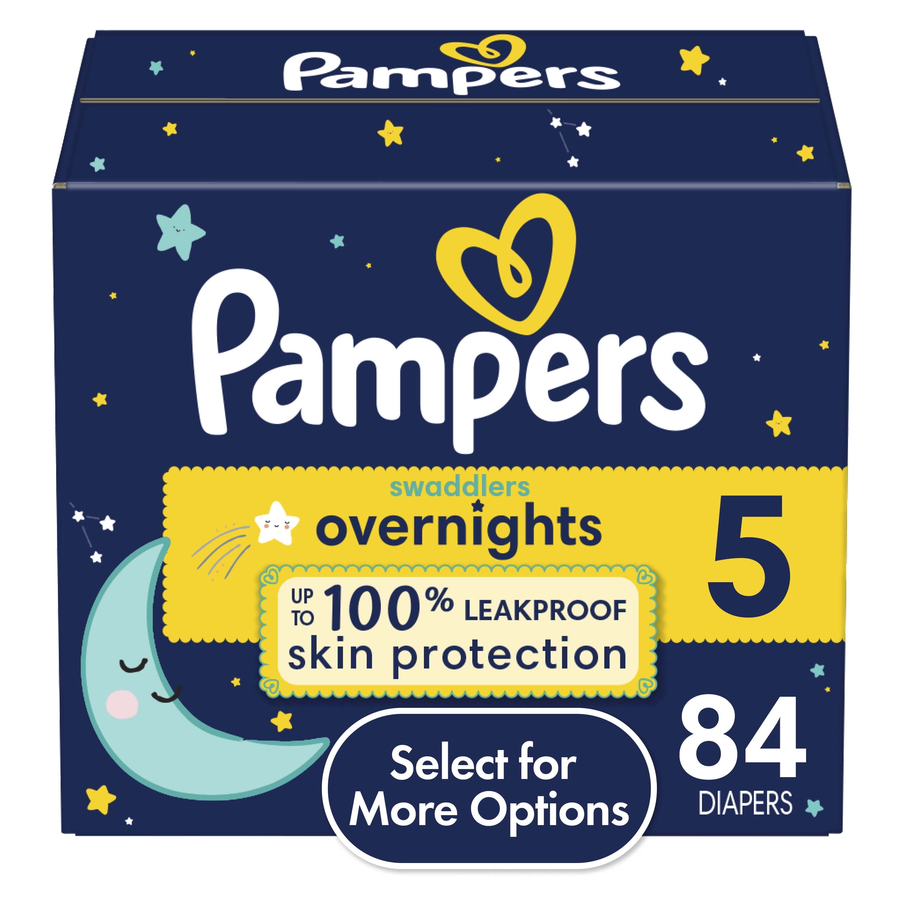 Pampers Swaddlers Overnight Baby Diapers Size 5, 84 Count (Select for More  Options)