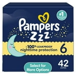 Pampers ZZZ Overnight Diapers, Size 6 (35+ lbs), 42 Count, Nighttime Protection Disposable Baby Diaper, Night Time Leak and Skin Protection