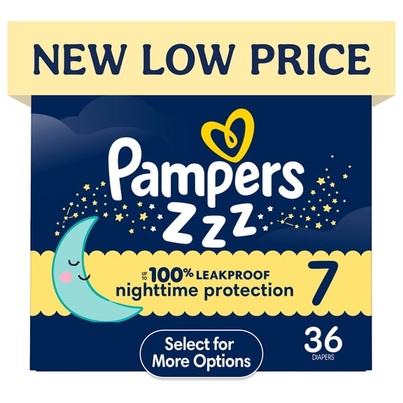 Pampers Swaddlers Overnight Zzz Baby Diapers Size 7, 36 Count (Select for More Options)