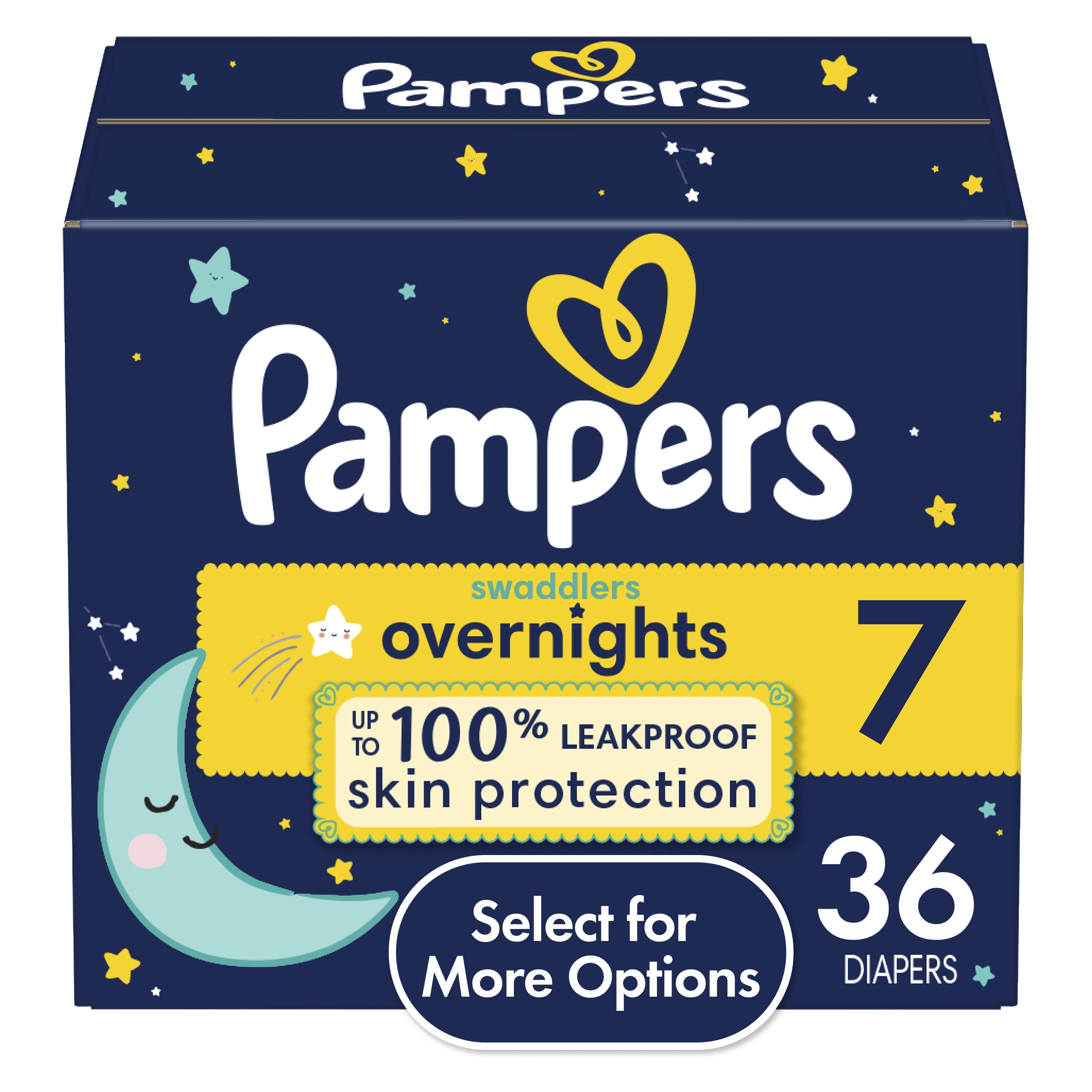 Pampers Swaddlers Overnight Baby Diapers Size 7, 36 Count (Select for More  Options)