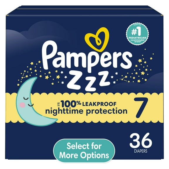 Pampers Swaddlers Overnight Zzz Baby Diapers Size 7, 36 Count (Select for More Options)