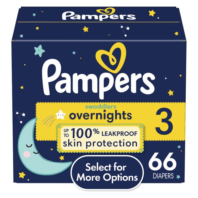 Pampers Swaddlers Overnight Diapers Size 3, 66 Count (Select for More