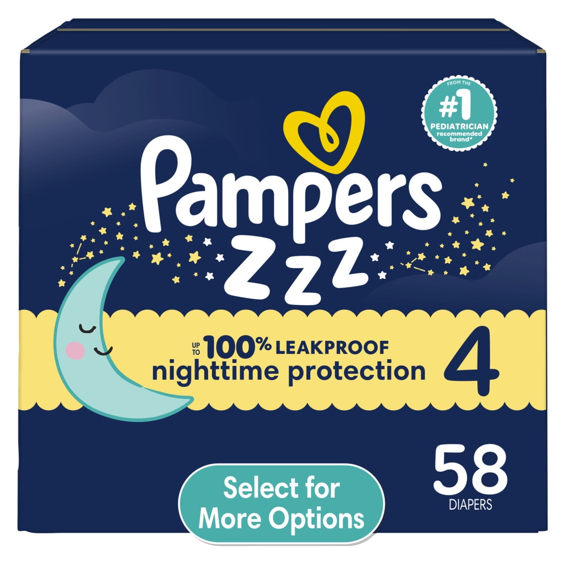 Pampers Swaddlers Overnight Zzz Baby Diapers Size 4, 58 Count (Select for More Options)