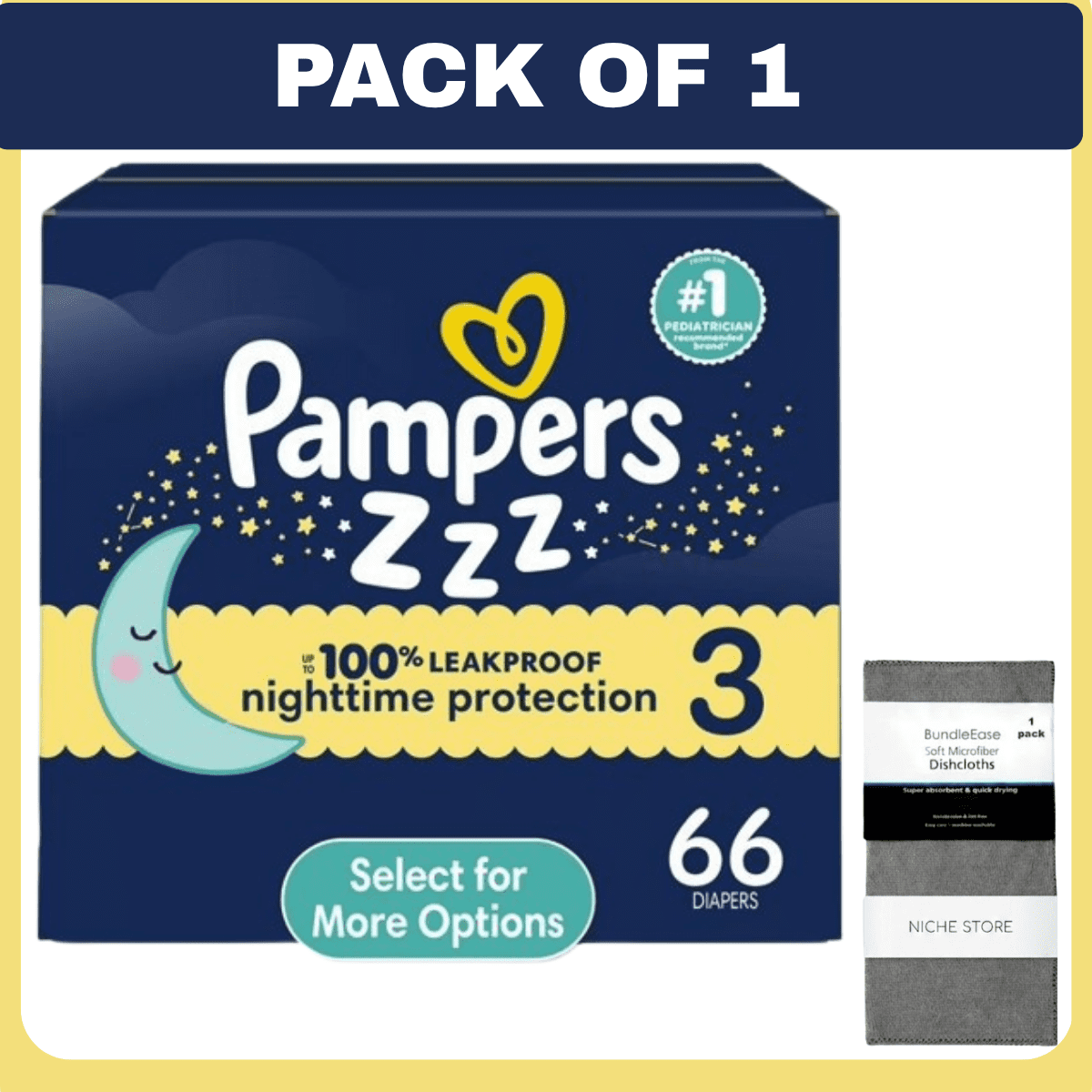 Pampers Swaddlers Overnight Zzz Baby Diapers Size 3, 66 Count-with towel
