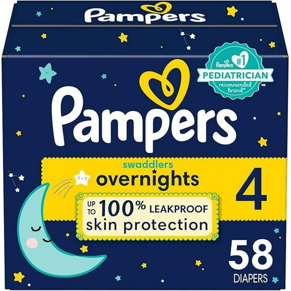 Pampers Swaddlers Overnights Diapers - Size 4, 58 Count, Disposable Baby Diapers, Night Time Skin Protection