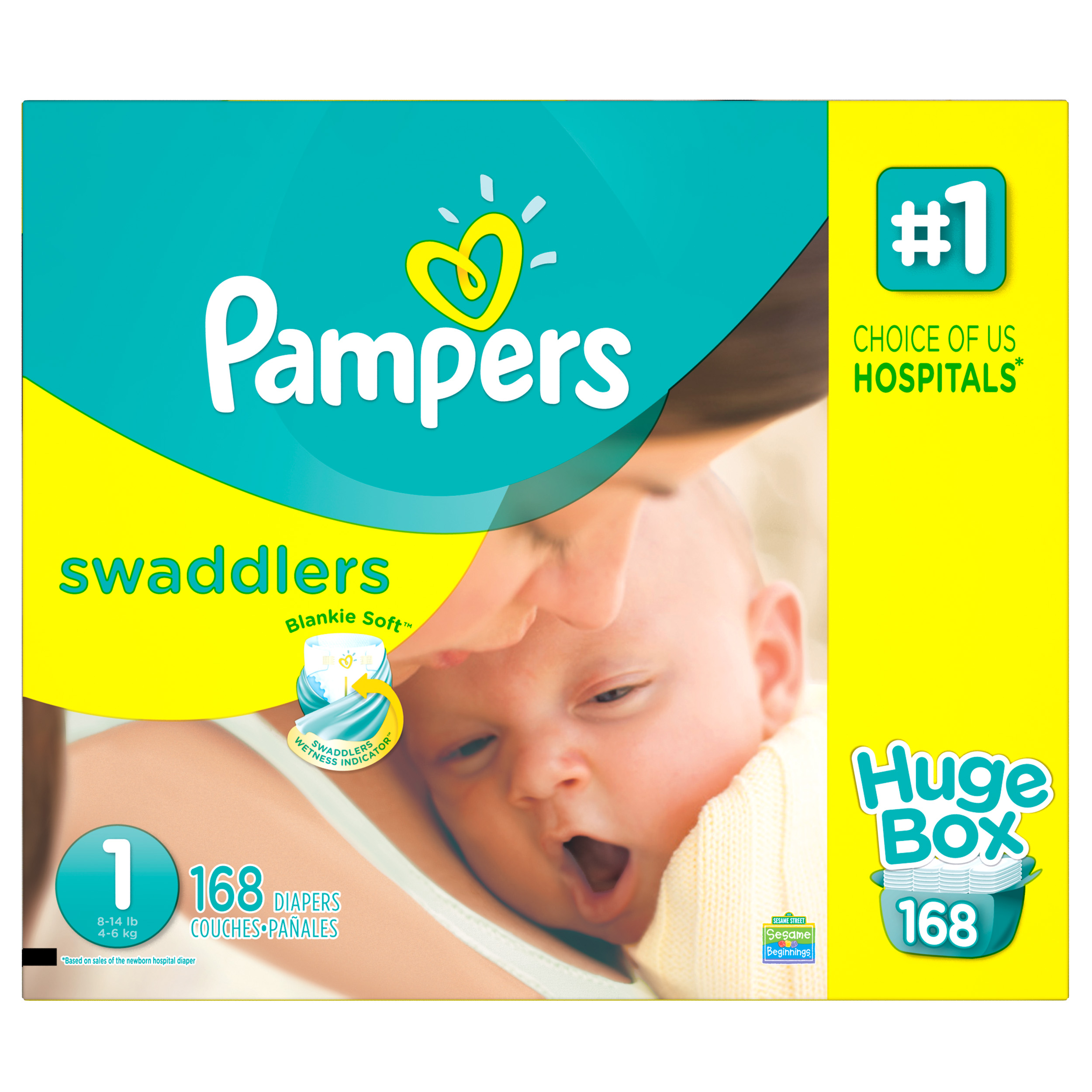 Pampers Swaddlers Soft and Absorbent Newborn Diapers, Size 1, 168 Ct - image 1 of 10