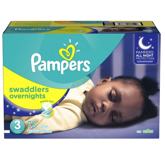 Pampers Swaddlers Soft and Absorbent Overnights Diapers, Size 3, 72 Ct