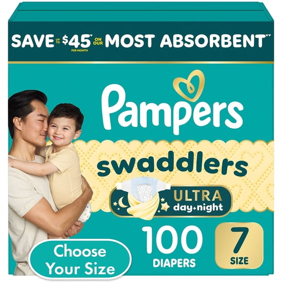 Pampers Swaddlers Ultra Diapers, Size 7 (26-50 Pounds), 100 Count