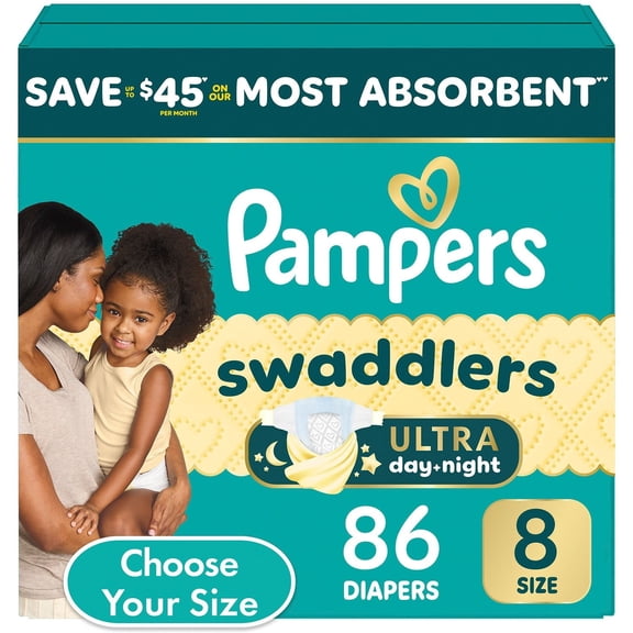 Pampers Swaddlers Ultra Diapers, Size 8 (30+ Pounds), 86 Count