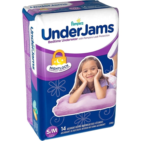 Pampers UnderJams Girls Bedtime Underwear, Size S/M, 14 count