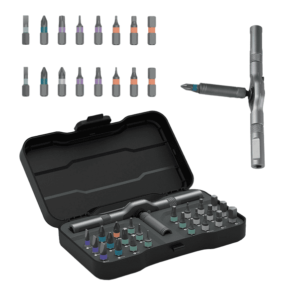 24 in 1 DlY Screwdriver Set Magnetic Compact and Portable Ratchet Screwdriver,T-Handle & 72-Tooth Ratchet,24 Bits for Furniture/Bike/Computer | Portable Tool Kit