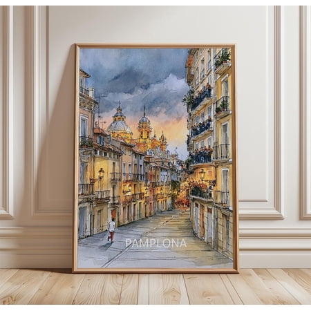 Pamplona Watercolour Cathedral Print Spanish Wall Art Home Decor Office Wall Art Living Room Decor, Paper Poster Only