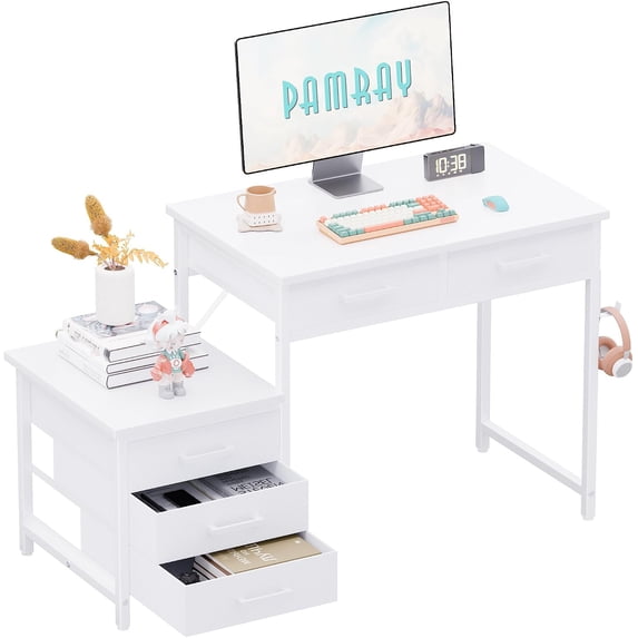 Pamray 47 inch Computer Desk with 5 Drawers and Printer Space for ...