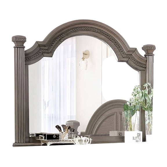 BenJara Akia Dresser Vanity Mirror, Reeded Posts, 49 Inch Gray Bell Top Frame