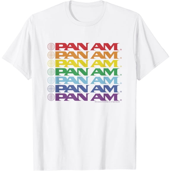 Pan Am Text Logo Rainbow Cascade Pride T-Shirtmen and women can wear, black, white, gifts.S,M,L,XL,2XL,3XL,1888XL