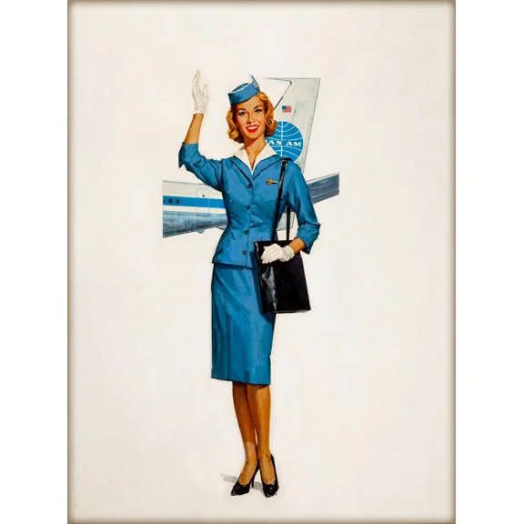 Pan American Stewardess Standing Vintage Travel Advertisement Art Poster Print Home Decor Office Wall Art