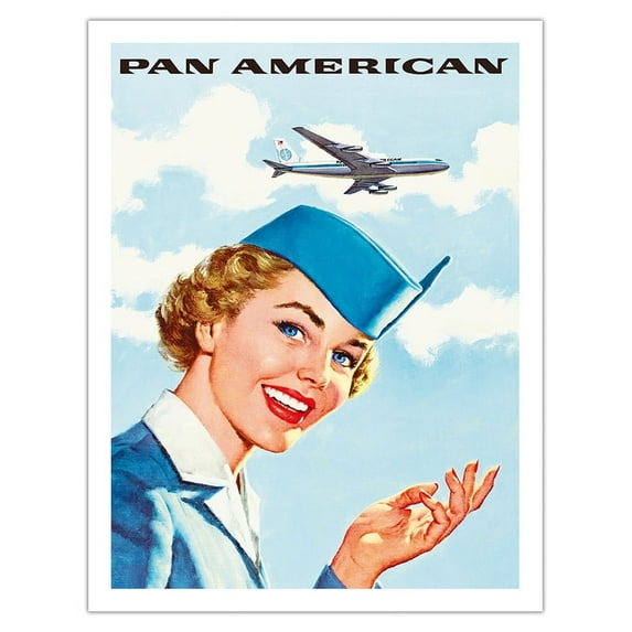 Pan American World Airways - Airline Stewardess - Vintage Airline Travel Poster c.1960s - Fine Art Matte Paper Print (Unframed) 20x26in