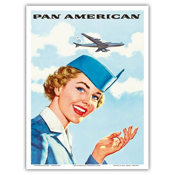 Pan American World Airways - Airline Stewardess - Vintage Airline Travel Poster c.1960s - Master Art Print (Unframed) 9in x 12in