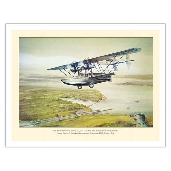 Sikorsky S-38 - First Airmail Flight - Charles Lindbergh - Vintage Aviation Poster c.1929 - Fine Art Matte Paper Print (Unframed) 20x26in