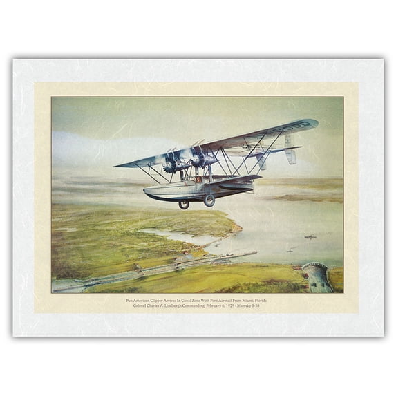 Pan American World Airways - Sikorsky S-38 - First Airmail Flight - Charles Lindbergh - Vintage Aviation Poster c.1929 - Japanese Unryu Rice Paper Art Print 24 x 32 in