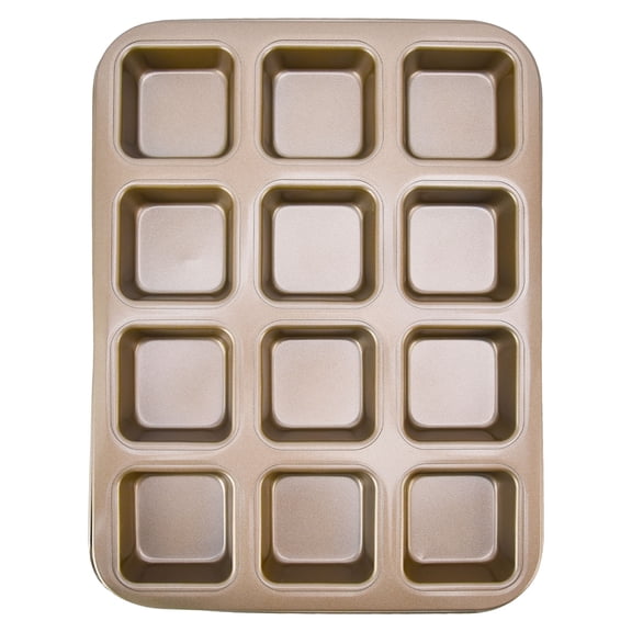 Pan with Dividers, Mini Loaf Baking Pans 12 Cavity Brownie Baking Pan Carbon Steel Muffin Bakeware Cupcake Bread Divider Mold Cup Cutter Sheet Tray[Gold]