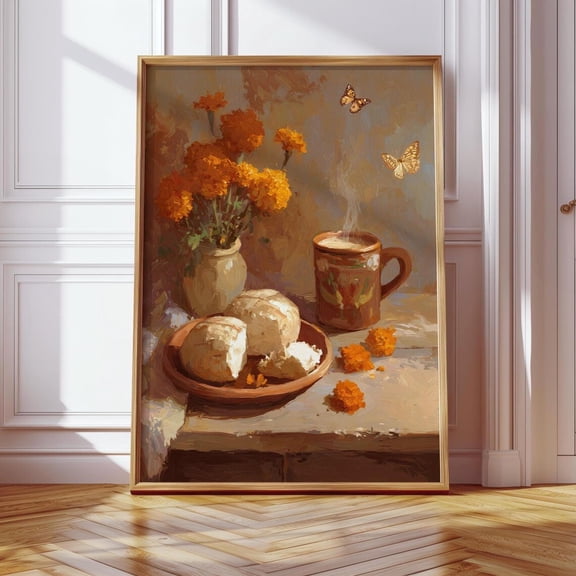Pan Dulce Mexican Cafecito Marigold Monarch Dia de Muertos Kitchen Decor Unframed Paper Print