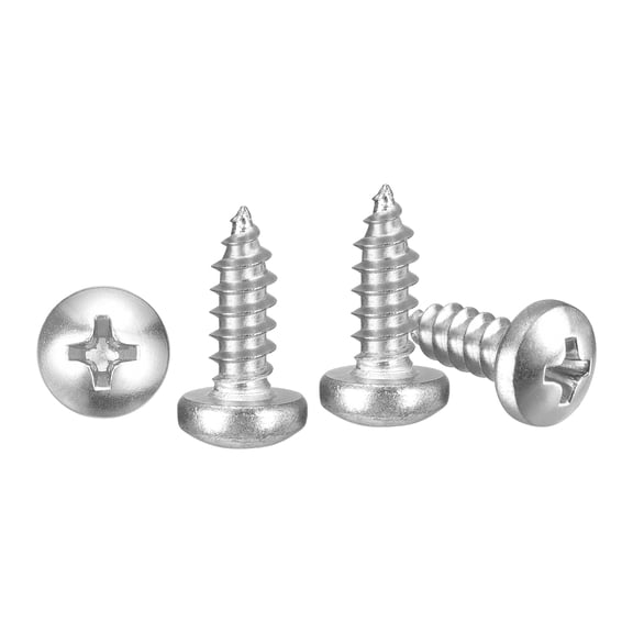 Pan Head Self Tapping Screws(#10x1/2") 100Pcs, 304 Stainless steel Self Drilling Screw for Metal Wood Plastic, for Cabinet Wall Shutter Plate Rock Furniture, Silver Tone