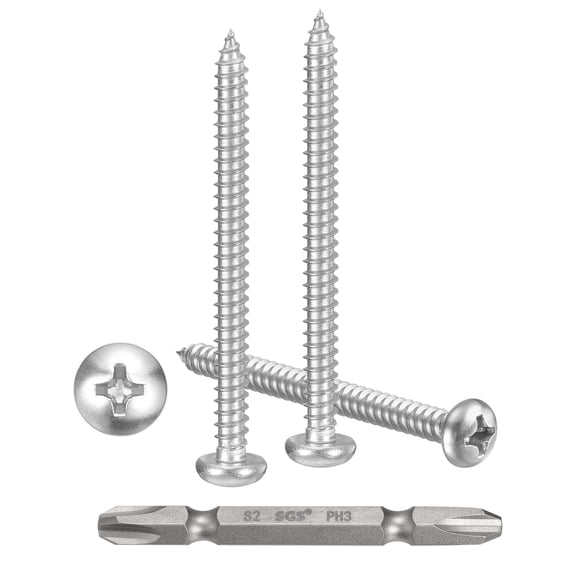 Pan Head Self Tapping Screws(#12x2-1/2") 25Pcs, 304 Stainless Steel Self Drilling Screw for Metal Wood Plastic with Bit, for Cabinet Wall Shutter Plate Rock Furniture, Silver tone