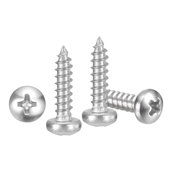 Pan Head Self Tapping Screws(#4x1/2") 200Pcs, 304 Stainless steel Self Drilling Screw for Metal Wood Plastic, for Cabinet Wall Shutter Plate Rock Furniture, Silver Tone