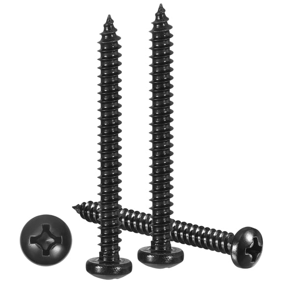 Pan Head Self Tapping Screws(#8x1-3/4") 50Pcs, 304 Stainless steel Self Drilling Screw for Metal Wood Plastic, for Cabinet Wall Shutter Plate Rock Furniture, Black