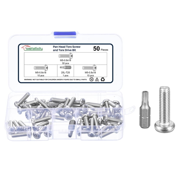 Pan Head Torx Security Screws Bolts (M4-0.7x20mm) 80Pcs, Button Torx Head Machine Screws 304 Stainless steel with One Bit - for Furniture Woodworking Project, Silver Tone