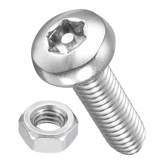 Pan Head Torx Security Screws Bolts (M6-1x20mm) 20Pcs, Button Torx Head Machine Screws 304 Stainless Steel with Hex Nuts - for Furniture Woodworking Project, Silver Tone