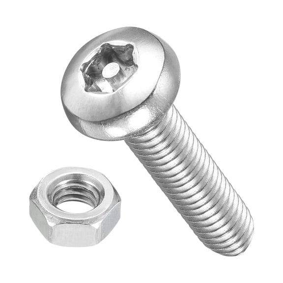 Pan Head Torx Security Screws Bolts (M6-1x25mm) 20Pcs, Button Torx Head Machine Screws 304 Stainless Steel with Hex Nuts - for Furniture Woodworking Project, Silver Tone