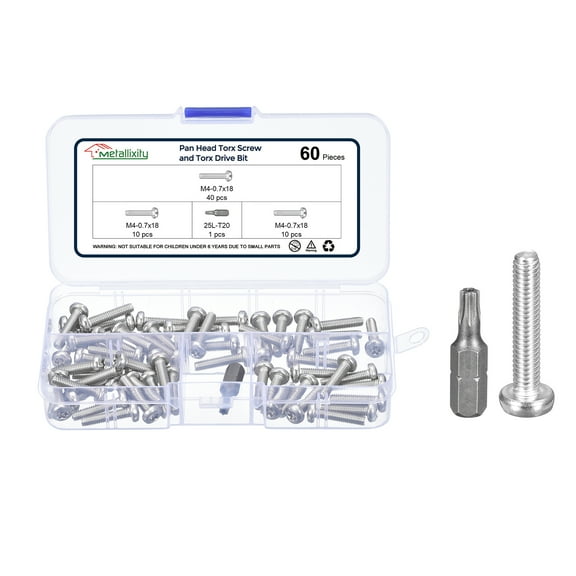 Pan Head Torx Security Screws Bolts (M6-1x30mm) 20Pcs, Button Torx Head Machine Screws 304 Stainless steel with One Bit - for Furniture Woodworking Project, Silver Tone