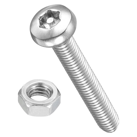 Pan Head Torx Security Screws Bolts (M6-1x40mm) 20Pcs, Button Torx Head Machine Screws 304 Stainless Steel with Hex Nuts - for Furniture Woodworking Project, Silver Tone