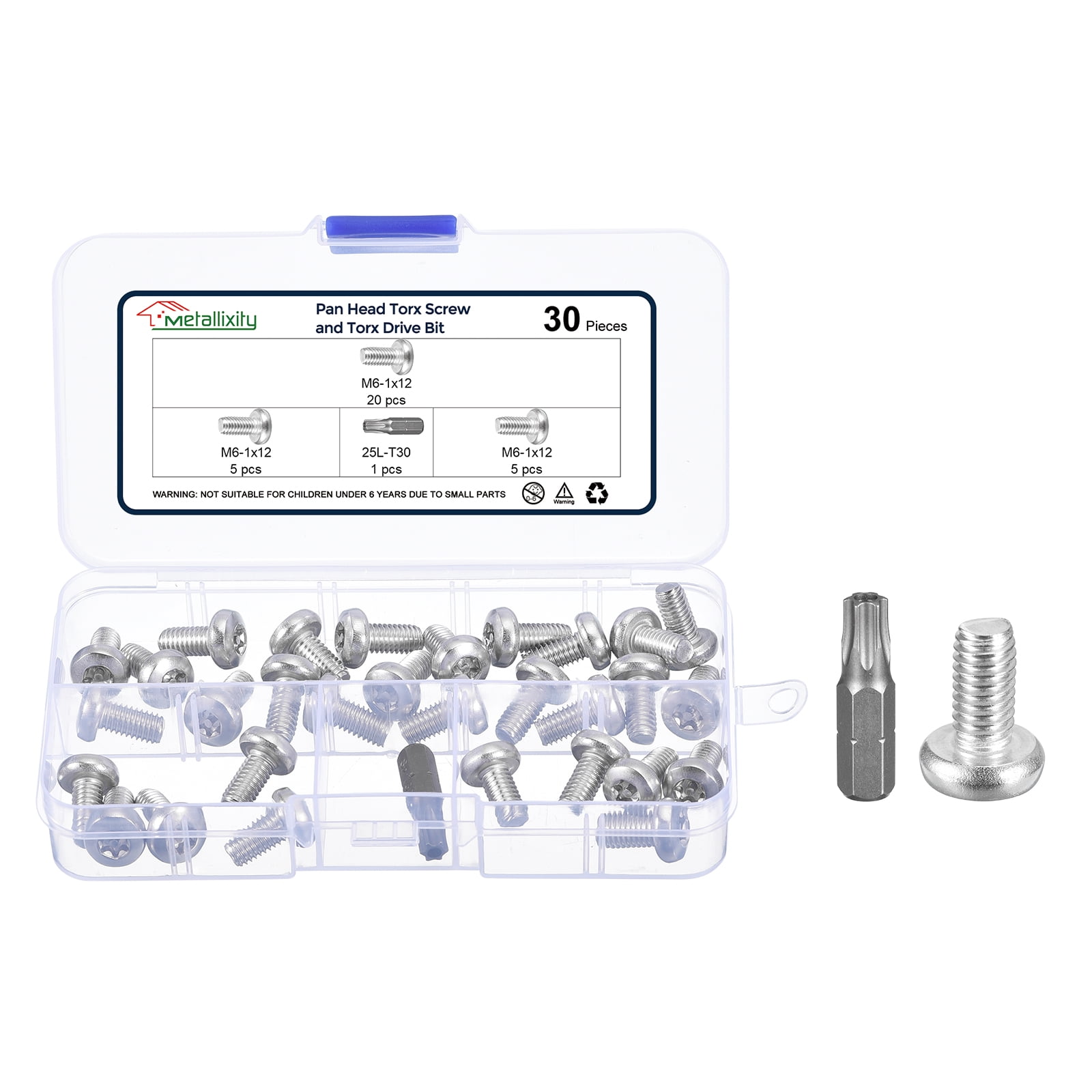 METALLIXITY 100-Pack M4-0.7x16mm Pan Head Torx Security Screws – 304 Stainless Steel With Hex Nuts For Furniture & Woodworking
