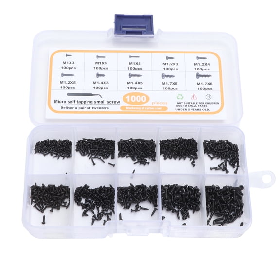 Pan Head Watch Screws, High Strength Grip 1000Pcs Self Tapping Small Screws Deep Thread M1 M1.2 M1.4 M1.7 With Tweezers For Glasses Clock Toy For Repairman