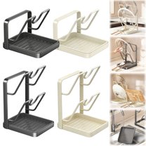 Pan Lid Organizer，Lid Holder ，Kitchen Pot Lid Storage Rack, Multifunctional Stainless Steel Pot With Removable Drip Tray, Two-Compartment Spatula Holder For Counter Stove Top Kitchen Accessories