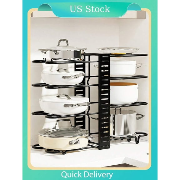 Pan Organizer Rack for Cabinet Pot Rack with 3 DIY Methods 8 Tiers Adjustable Pots and Pans Organizer under Cabinet for Kitchen Counter