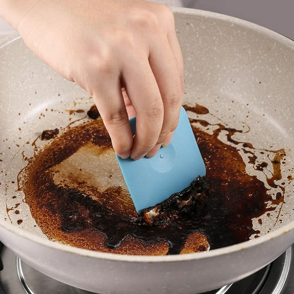 Pan Scraper, 1 Pc Pot Scraper Plastic, Dish Scraper Tool, Nylon Cast Iron Skillet Cleaner Scrubber Scrapper, Non-Scratch, Sturdy Scraper Kitchen Tool for Pan Dish Burnt Food Cleaning, Blue