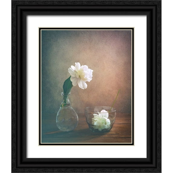 Pan, Sophie 12x14 Black Ornate Wood Framed with Double Matting Museum Art Print Titled - Two Peonies
