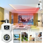 Pan Tilt Security Camera, Double-Lens Pro HD 2K Light Cameras, 360 Degrees Bulb Wireless Wi-Fi IP Camera, Home Surveillance CCTV Cameras with Motion Tracking