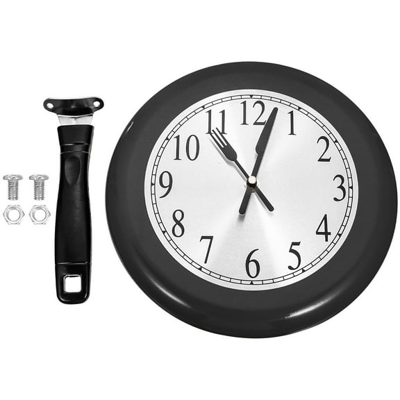 TABLZONE Creative Black Frying Pan Wall Clock, Unique Kitchen Wall Mounted Clock for Home, Living Room, Household Decor