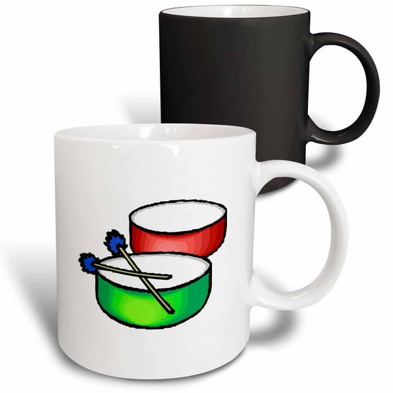 3drose, Pan White Head Drums with Mallets Music Percussion, 11oz Magic Transforming Mug