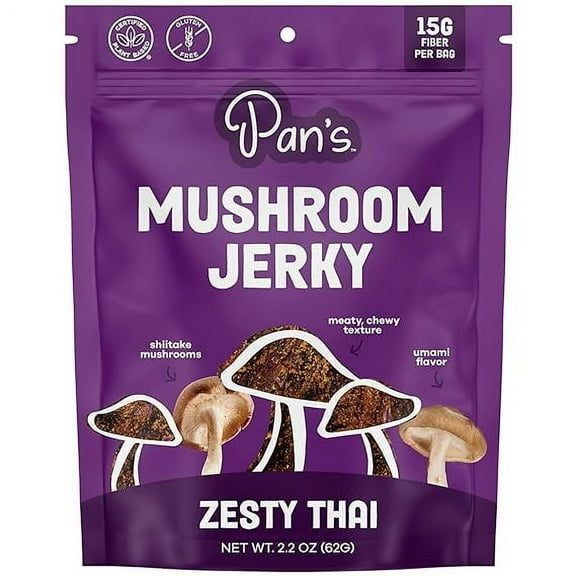 Pan's Mushroom Jerky Zesty Thai - 2.2 oz Pack of 4