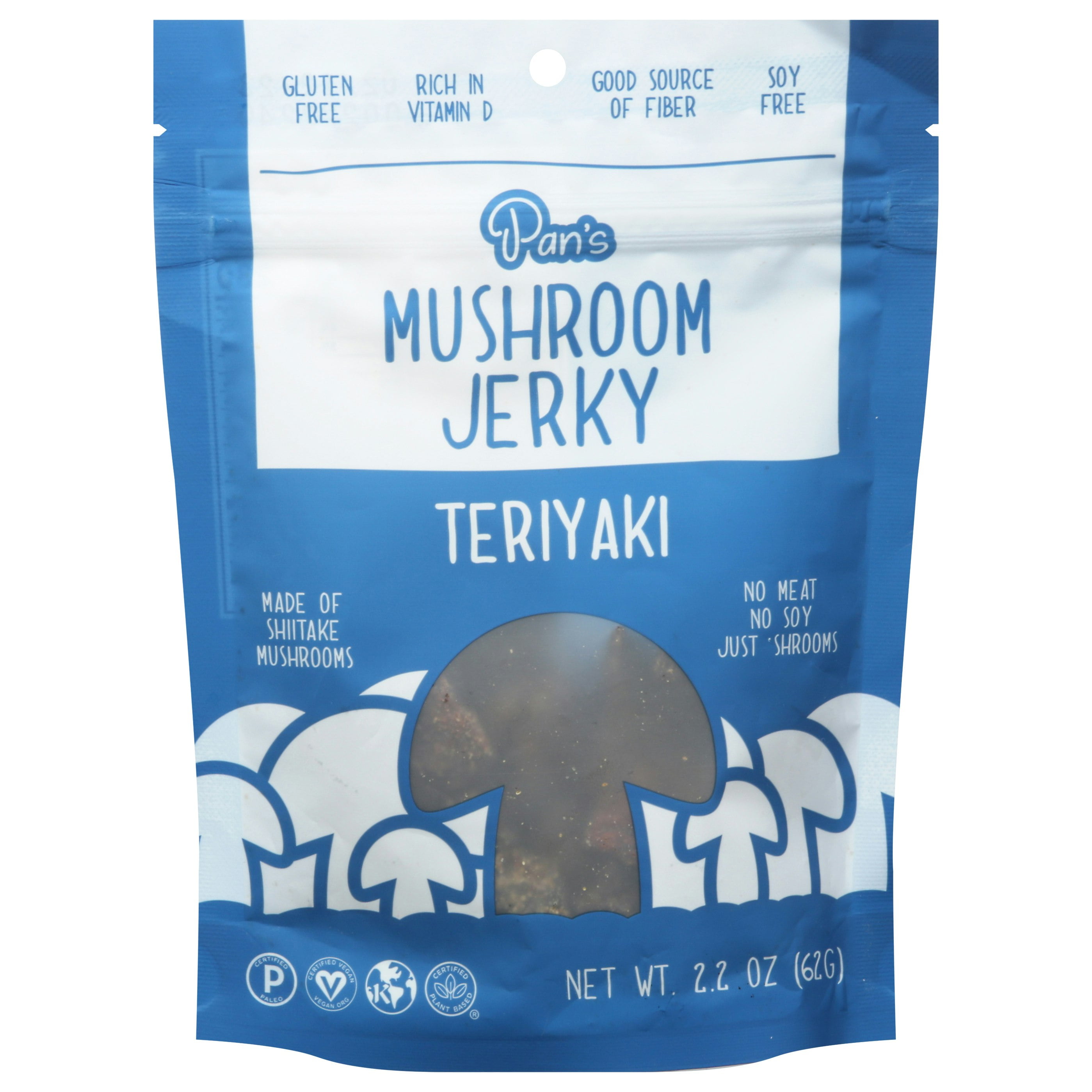 Pan's Teriyaki Mushroom Jerky 2.2 oz Pack Of 6