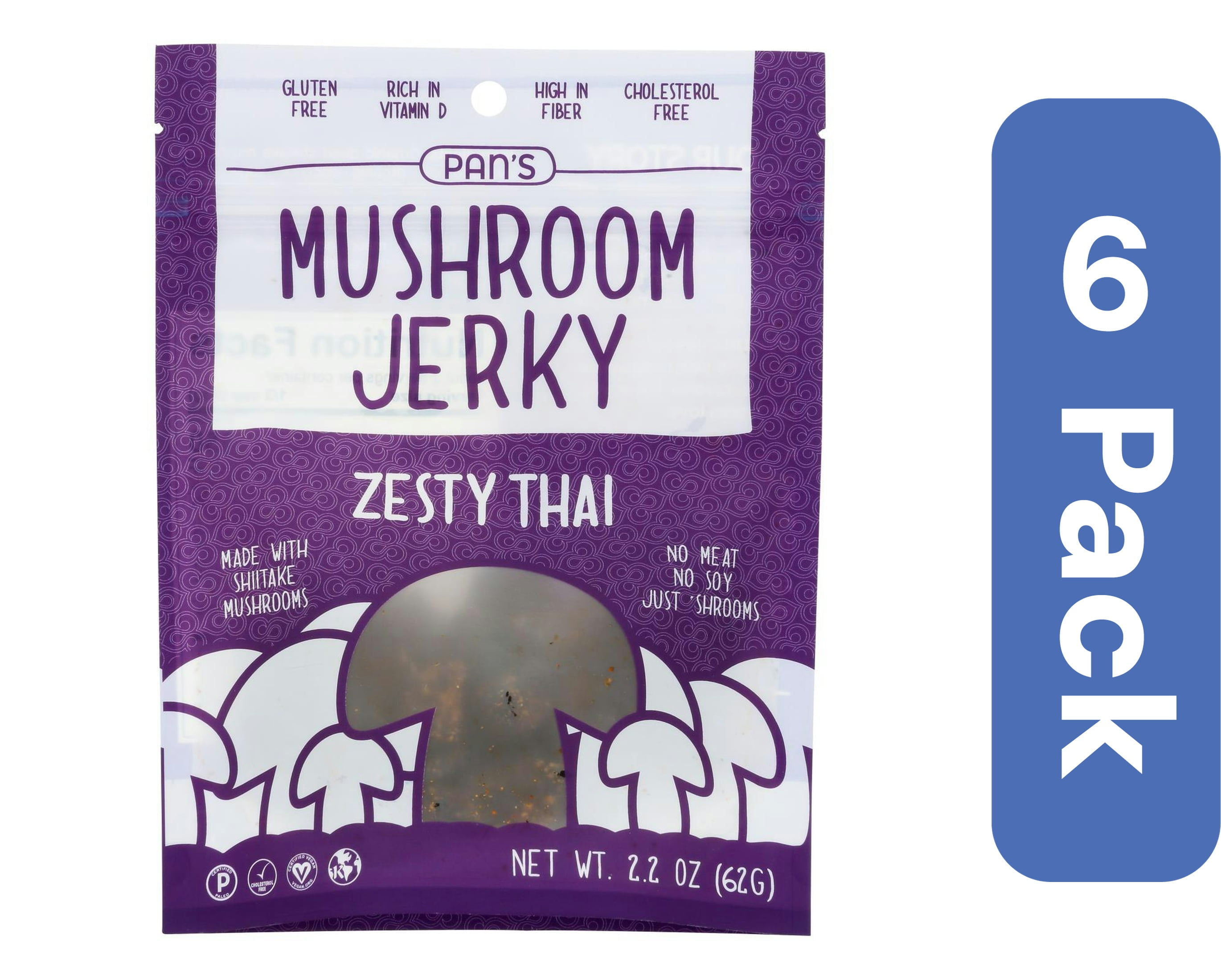 Pan's Zesty Thai Mushroom Jerky 2.2 oz Pack of 6